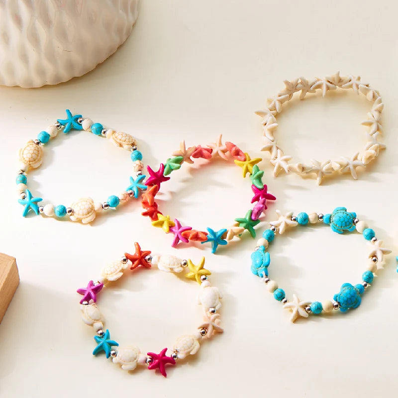 Bohemian Imitation Shell Perlen Armband Für Frauen Sea Star Schildkröte Gewebtes Seil Armband Handgemachte Freundschaft Strand Urlaub Schmuck