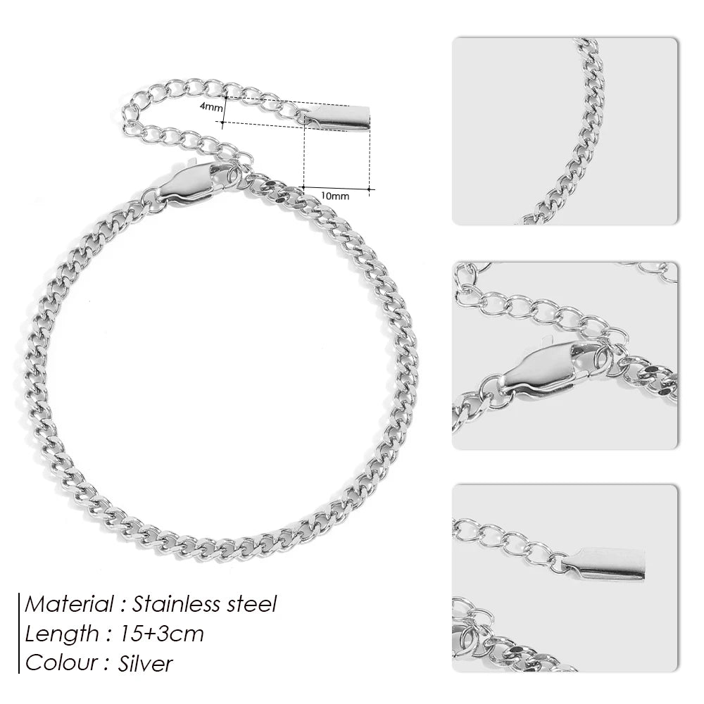 eManco 3 mm kubanische Kette vergoldetes Herrenarmband aus Edelstahl, große Version, Karabinerverschluss, verstellbar, einfacher Schmuck