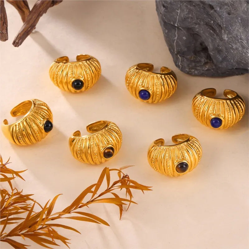 316L Edelstahl Ringe Für Frauen 18K Gold Überzogene Wasserdichte frauen Chunky Ring Goth Goldenen Offenen Ring Luxus Frau schmuck