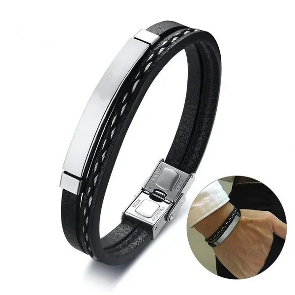 Delysia King 2021 Trendiges Herren-Armband aus Lederbekleidung, Webart, Freizeit, Farbkontrast, Edelstahl-Armreif