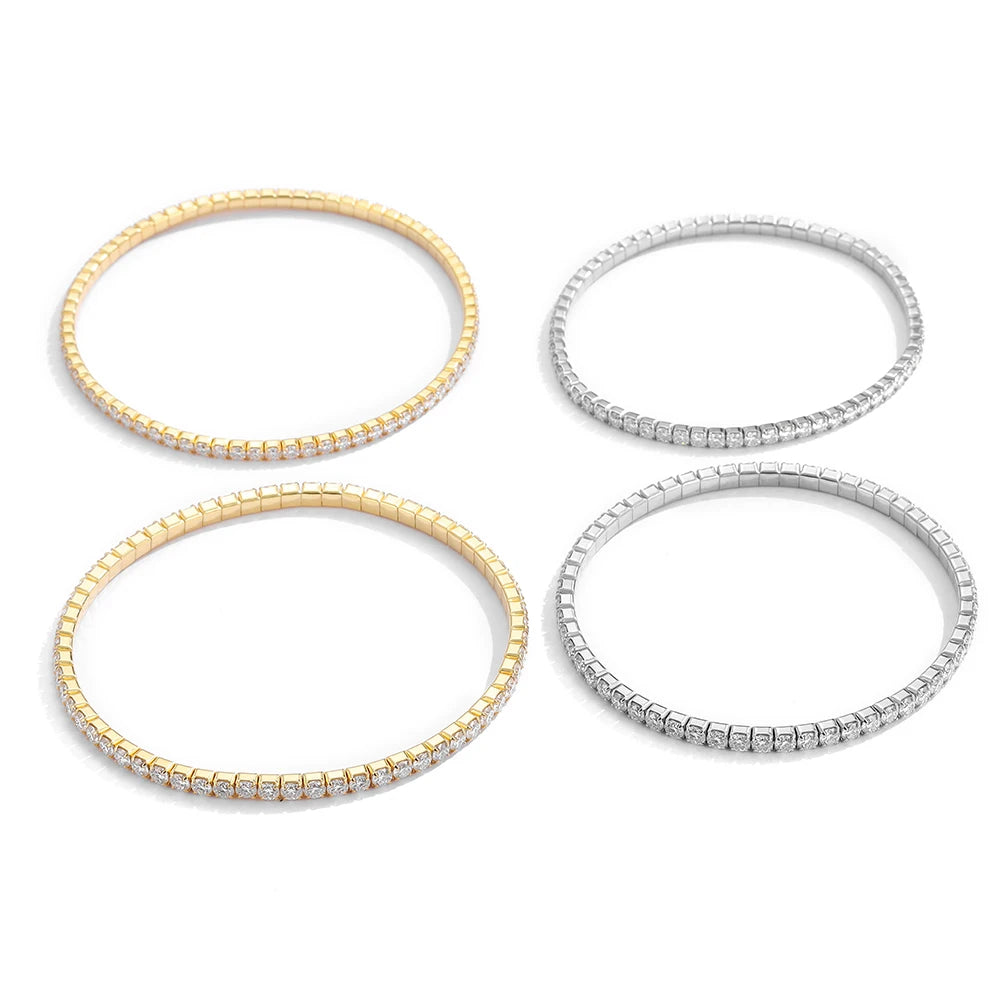 2,5/3 mm voller Moissanit-Tennisarmbänder für Damen und Herren, 925er Sterlingsilber, 18 Karat vergoldet, minimalistischer elastischer Armreif mit GRA