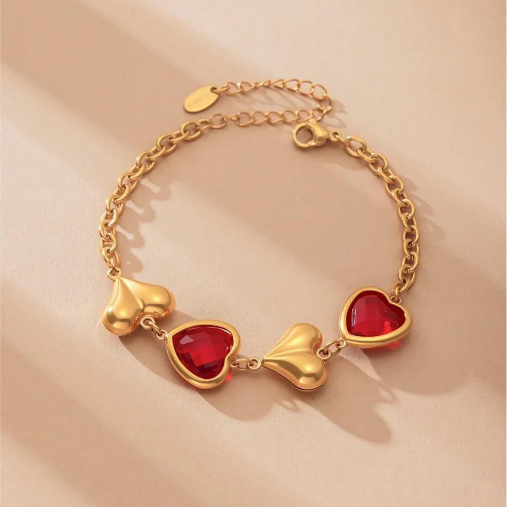 Edelstahl-Halskette, Armbänder, Ohrringe für Frauen, 6 Farben, Herz, facettierte tschechische Glas-Halsketten, Armband, baumelnde Ohrringe-Set