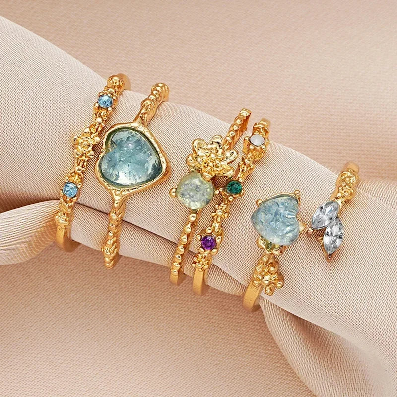 2024 mode Schmuck Kristall Ringe Herz Einstellbare Ring Unregelmäßige Geometrie Punk Vintage Ringe Set für Frauen Mädchen Heiße Verkäufe