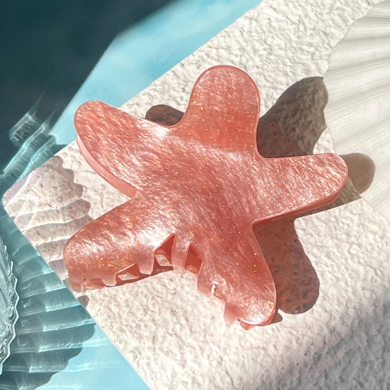 Seestern-Haarspangen, Sommer-Fünfzack-Stern-Clip, glitzernd, bunt, Acryl-Haifisch-Clip, niedlicher lässiger Haarschmuck für Frauen