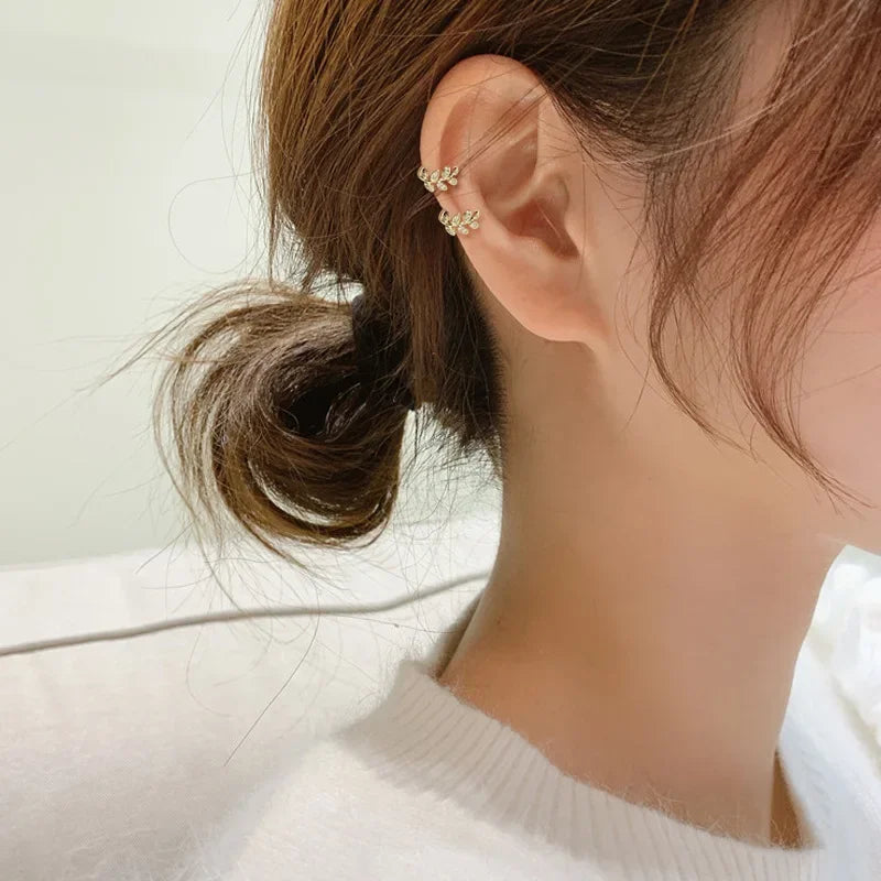 925 Sterling Silber Ohr manschette für Frauen Zirkon Clip auf Blatt Ohrringe Gold Ohr manschette ohne Piercing Ohrringe Schmuck