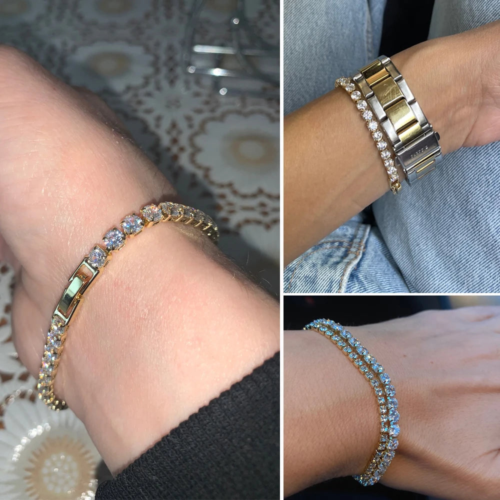 Damen-Tennis-Armband, Hip Hop, trendig, AAA+, Zirkonia, silberfarben, Teenager-Mädchen, Kristallkette an der Hand, Hochzeitsschmuck H086