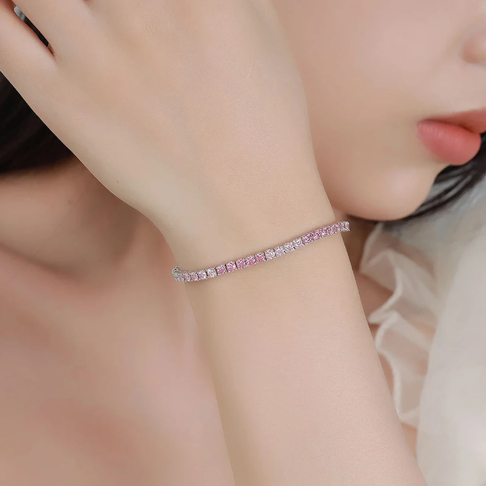 TEMGF Farbverlauf-Moissanit-Armbänder, S925-Sterlingsilber, edler Schmuck für Frauen und Mädchen, einzigartige funkelnde Datum, Geburtstagsgeschenke