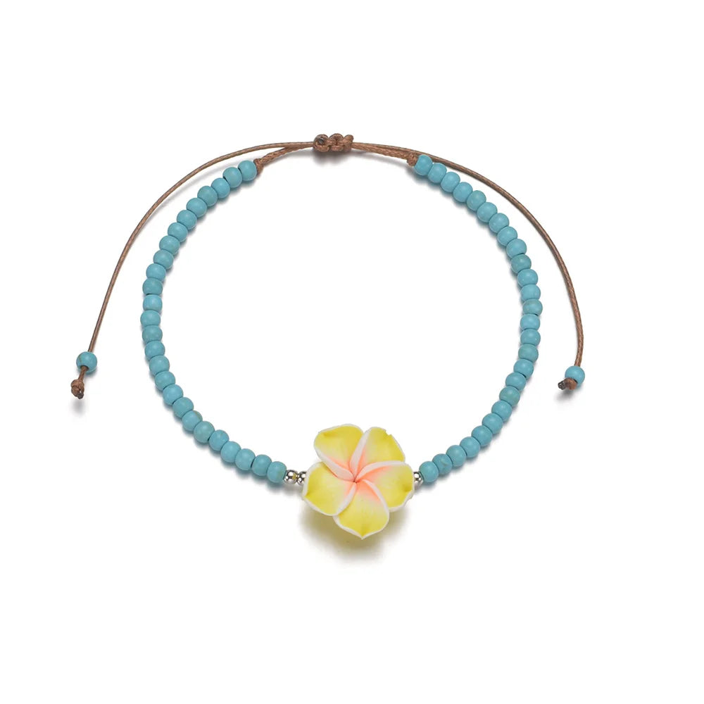 Boho Kirsche Blume Fußkettchen für Frauen Perlen Seil Ketten verstellbare Knöchel Armband Strand Schmuck Sommerferien Zubehör