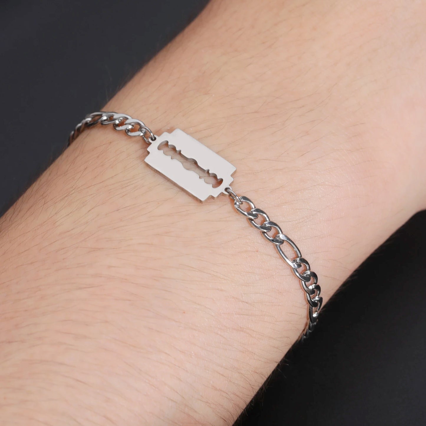 My Shape Punk Rasierklinge Edelstahl Armbänder Für Männer Frauen Rasieren Klinge Armband Armreif Figaro Kette Mode Schmuck