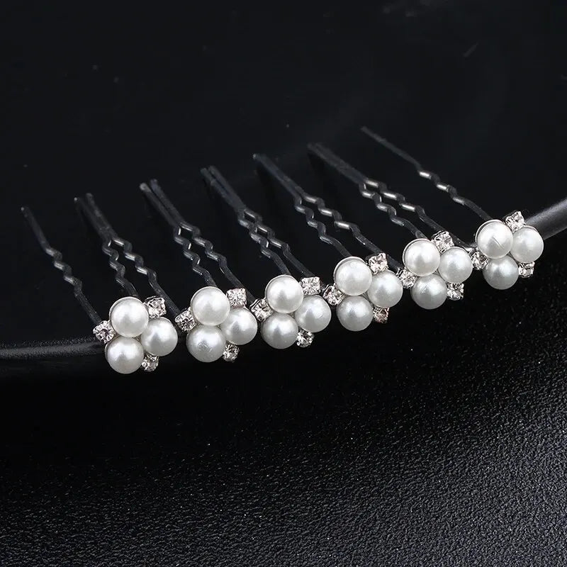 6PCS Beliebte handgemachte Hochzeit Haarnadeln Braut Kristall Perle Blume Haarspange Braut Haarschmuck Zubehör