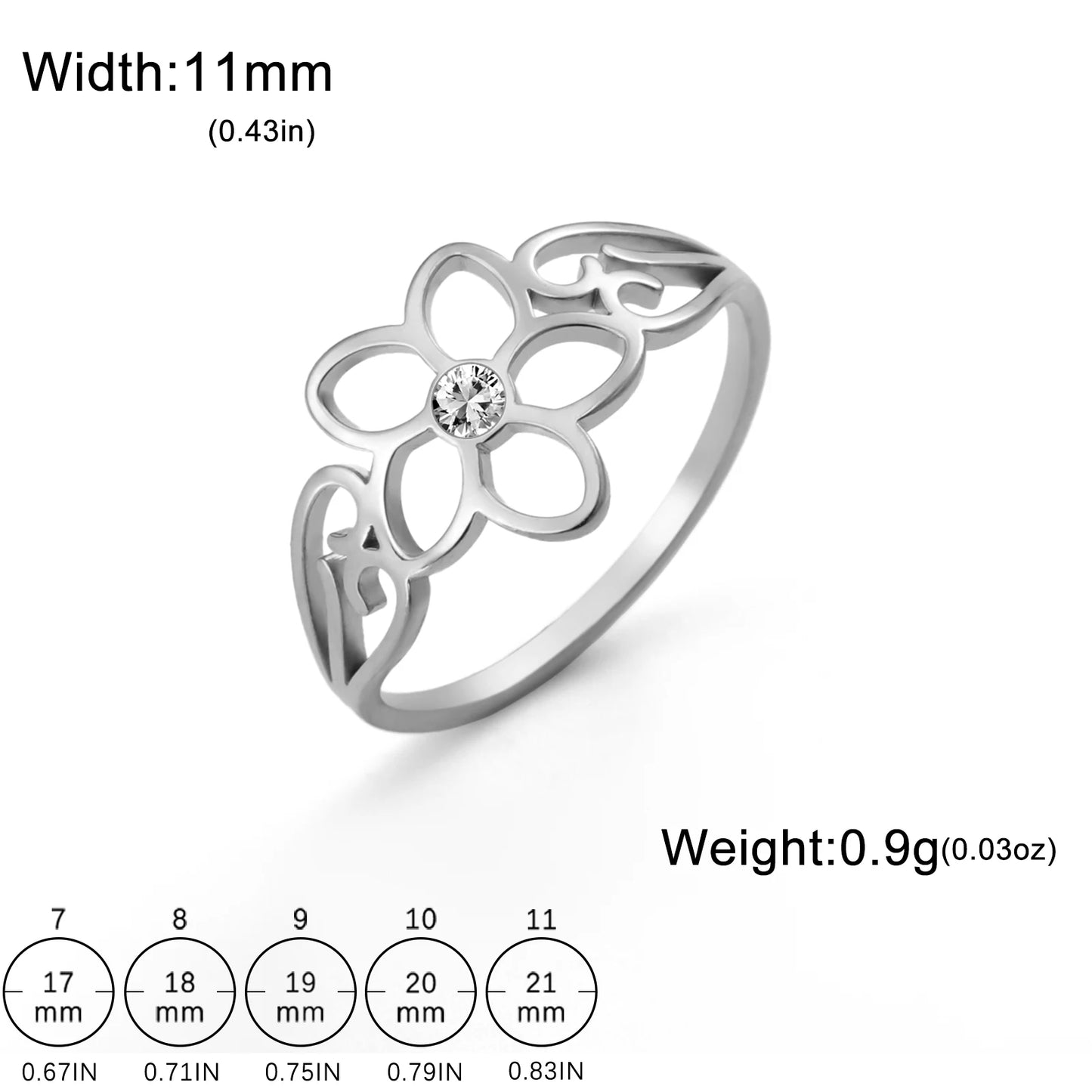 Skyrim Edelstahl-Blumenring mit klarem Zirkon, Damenringe, Ehering, böhmischer Schmuck, Jahrestagsgeschenk, Großhandel