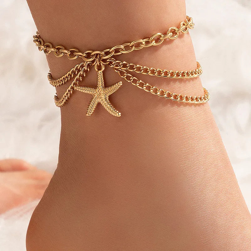 Boho Gold Silber Farbe Quaste Kette Armband Fußkettchen Charms Schlange/Seestern/Herz Sexy Bein Knöchel Auf Fuß kette Strand Schmuck