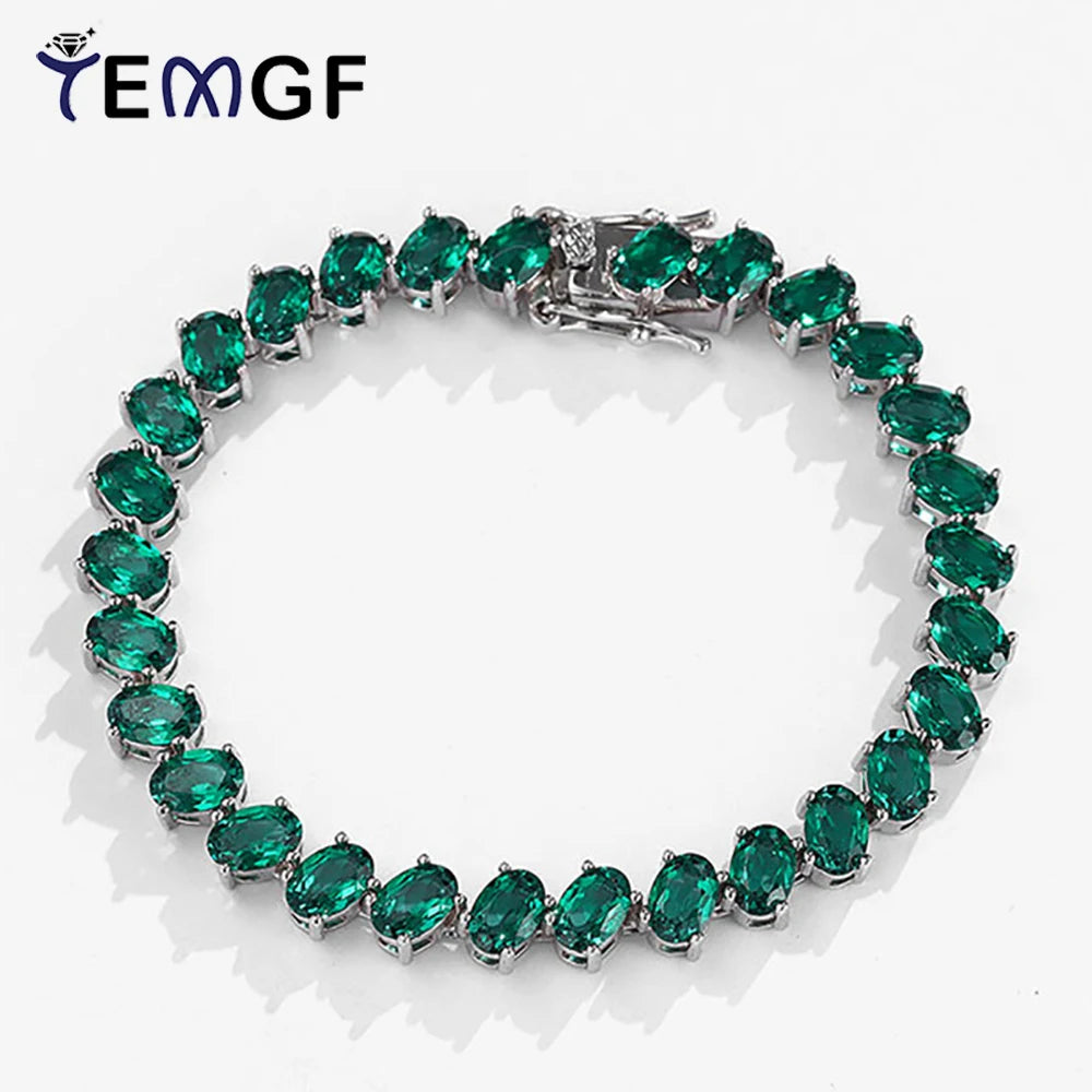TEMGF Armband mit vollem Zambia-Grün-Edelstein, S925-Sterlingsilber, edler Schmuck für Frauen, luxuriöses Jubiläums-Überraschungsgeschenk