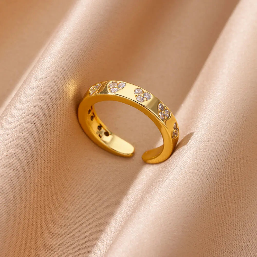 Zirkon Geometrische Herz Ringe Für Frauen Edelstahl Gold Farbe Ehering Luxus Ästhetischen Schmuck Paar Geschenk 2024