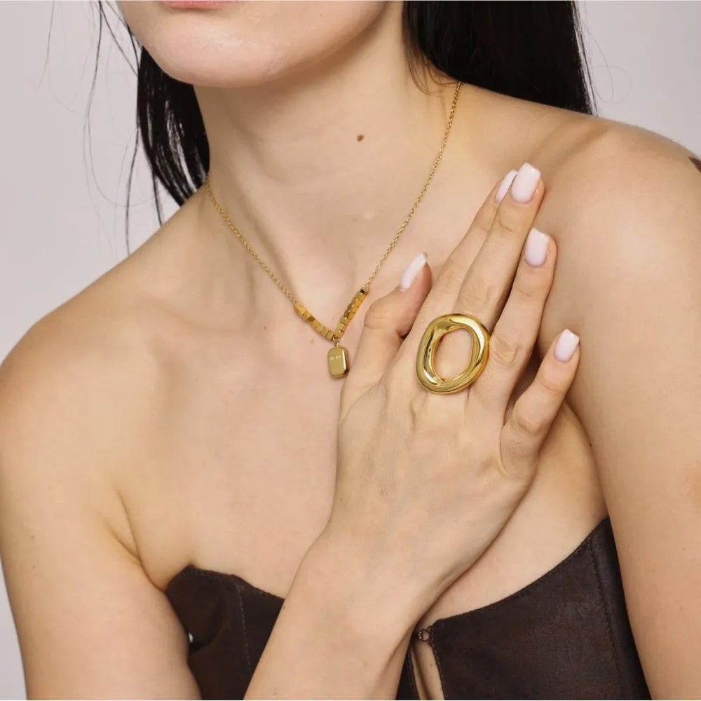 Minimalistische klobige Ringe aus Edelstahl für Frauen, 18 Karat vergoldet, Hyperbole-Damenring, weiblicher Ring, ästhetischer Damenschmuck