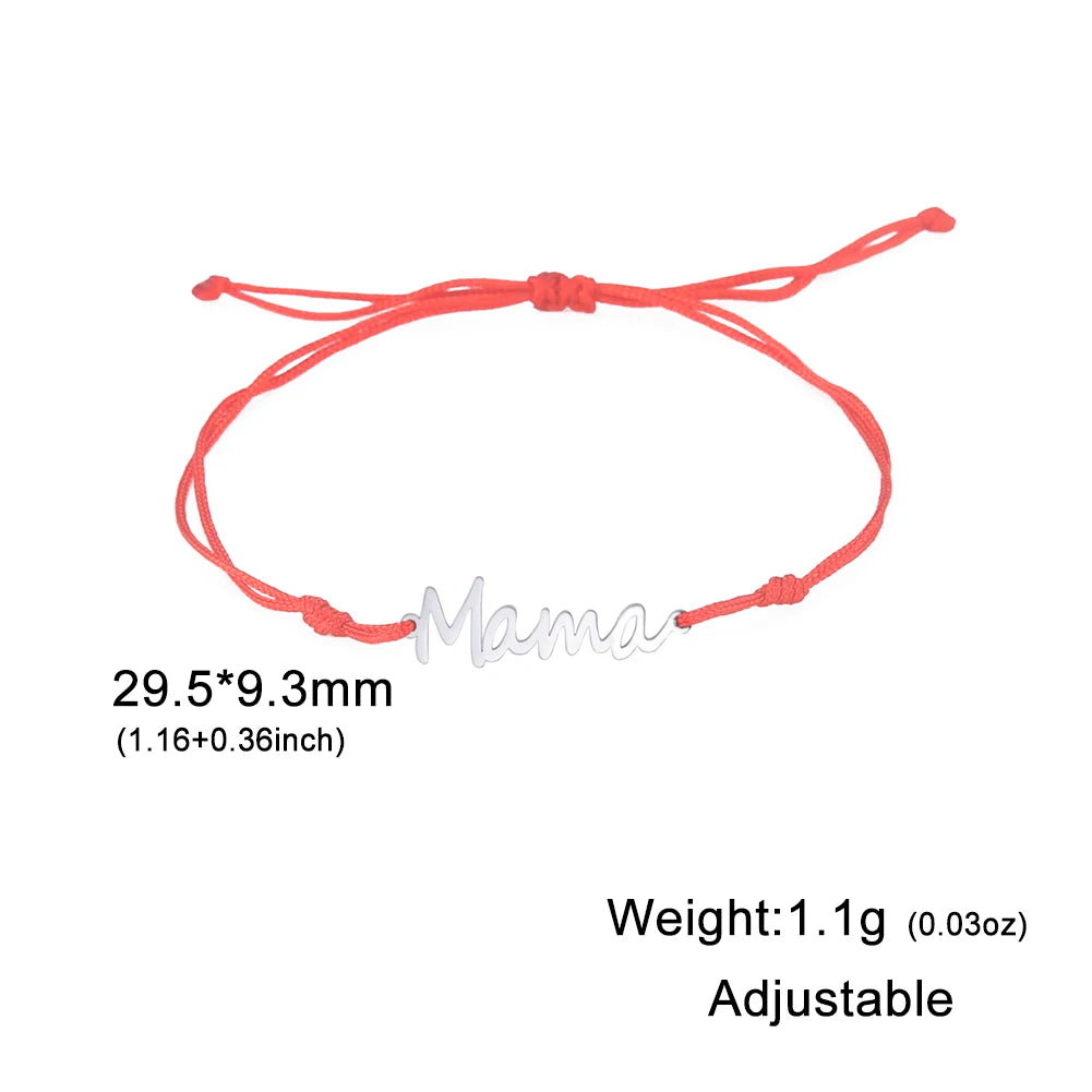 Teamer Buchstaben Mama Anhänger Armband Frauen Rote Schnur Armbänder Edelstahl Schmuck Pulseras 2025, Muttertagsgeschenk Großhandel