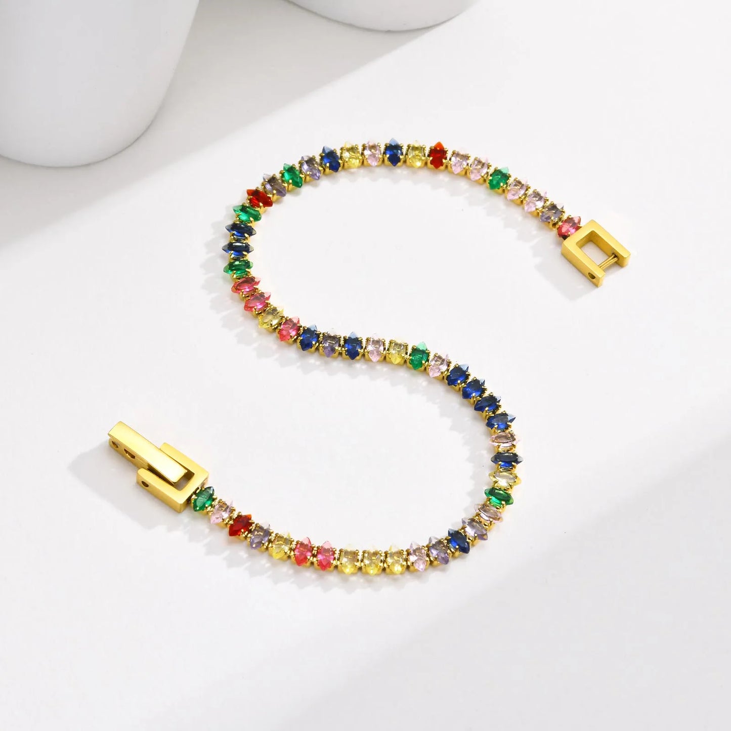 Bunte Tennis armband Frauen, Zirkonia Kette, Edelstahl cz Link, Freundin Mutter Geschenk