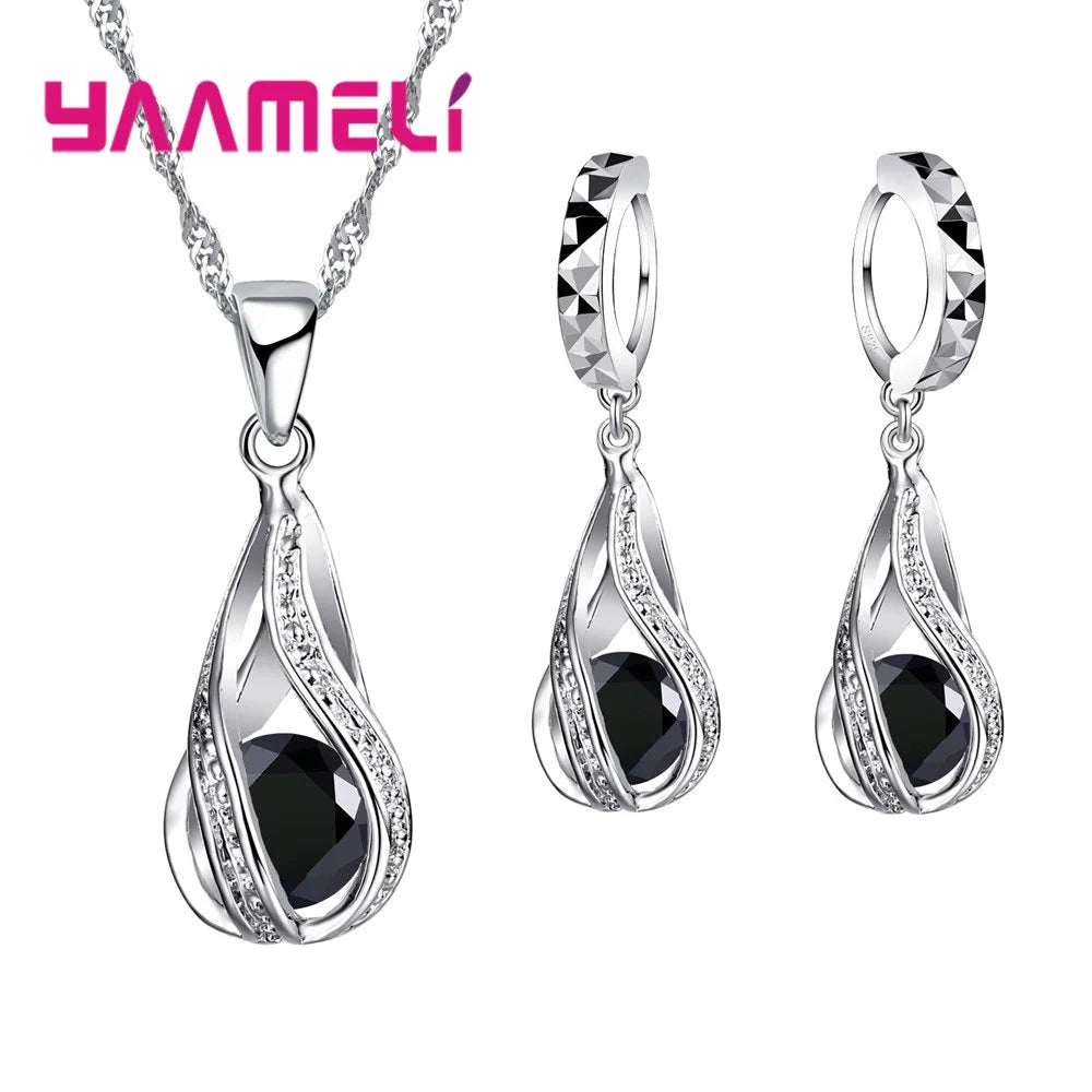 Heißwasser tropfen cz 925 Sterling Silber Schmuck Set für Frauen Anhänger Halskette Creolen Hochzeits feier Ceremey Anel