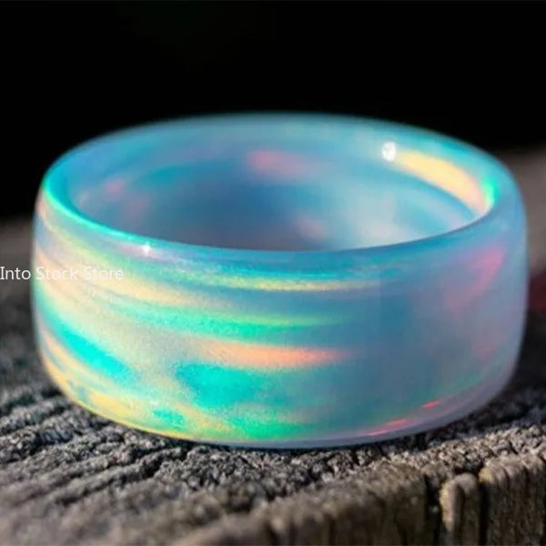 Sternenhimmel-Ring aus Acrylharz, bunter Regenbogen, Damen-Zeigefingerring, 7 Farben, Feueropal-Ringe für Frauen