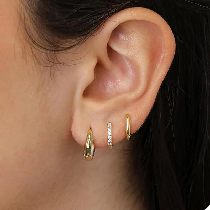 6 teile/satz Edelstahl Minimalistischen Creolen für Frauen Kristall Zirkonia Huggie Kreis Punk Ohrringe Piercing Schmuck Trendy