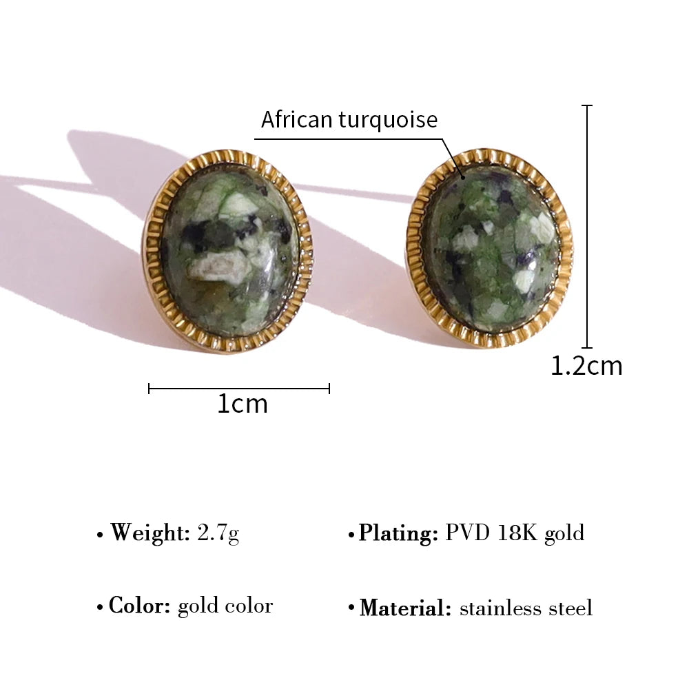 YACHAN Ovale Ohrstecker im Vintage-Stil aus Naturstein-Edelstahl für Damen, klassischer Charme, hochwertiger Schmuck, wasserdicht