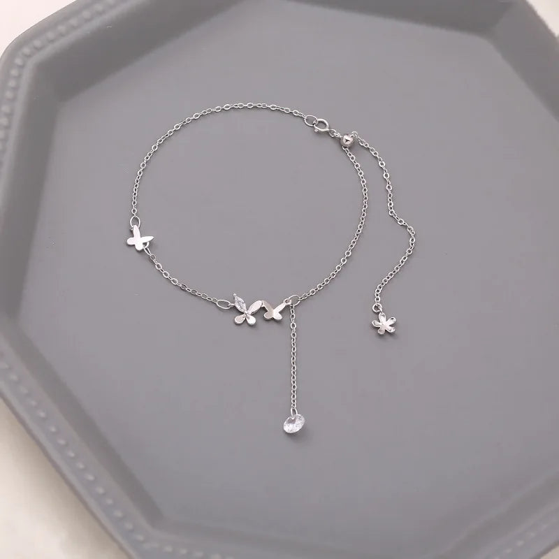 Fußkettchen aus 925er-Sterlingsilber, schillernde Kette, klare CZ, geometrisch, elegant, für Frau und Mädchen, Modeschmuck, Geschenk, Dropship-Großhandel