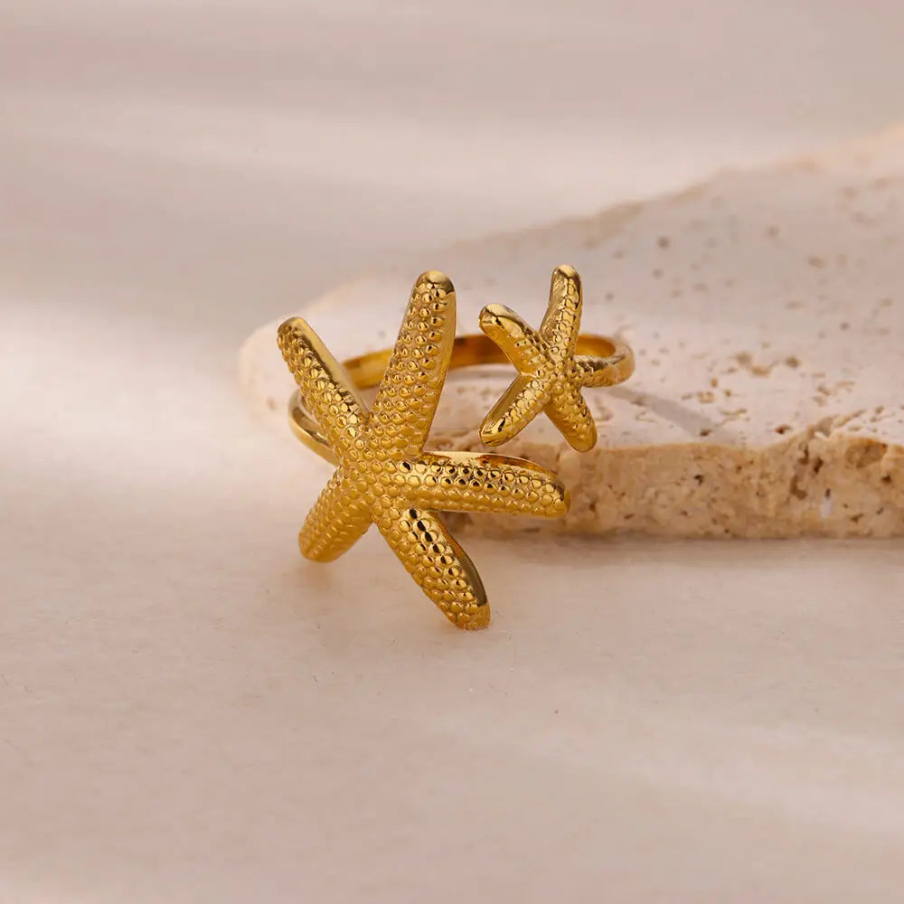 Edelstahl Seestern Offene Ringe Für Frauen Gold Farbe Geometrische Einstellbare Ring Hochzeit Party Mode Jewerly Geschenk anillos