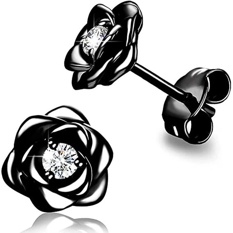 Huitan Exquisite Rose Ohrstecker für Frauen Luxus Funkelnden Zirkonia Temperament Süße Blume Ohrringe Modeschmuck