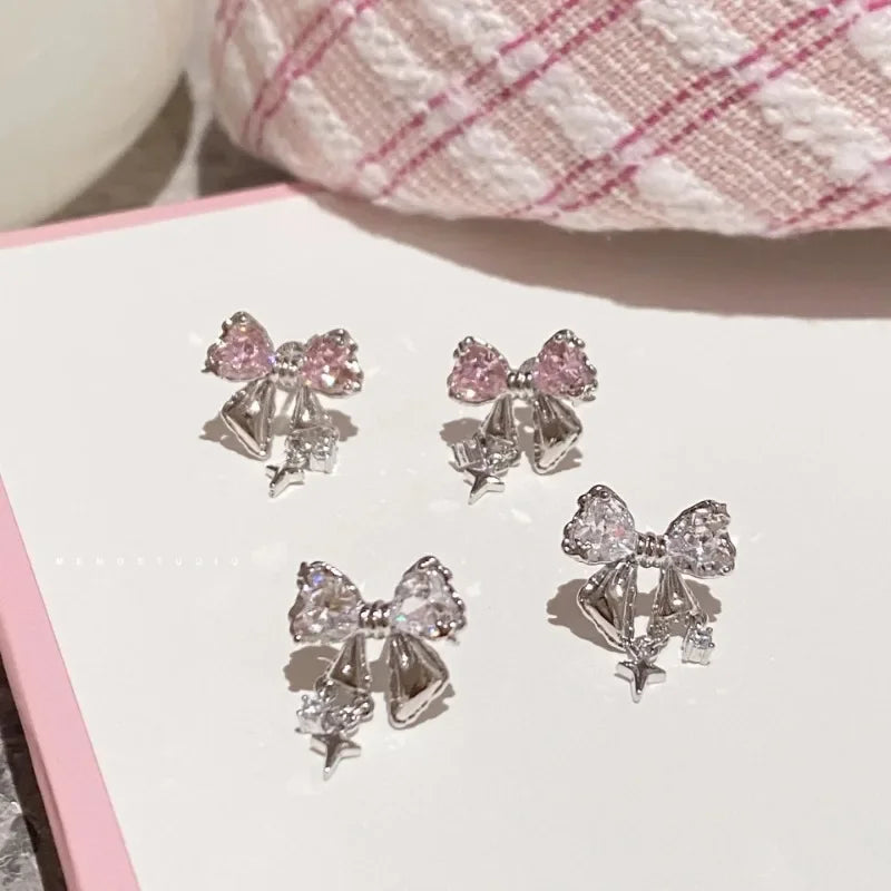 Koreanische Schleifen Ohrring mit weißem Zirkon Damenmode Niedliche rosa Kristall Ohrstecker Y2k Ohrring für Mädchen Party Schmuck Geschenke