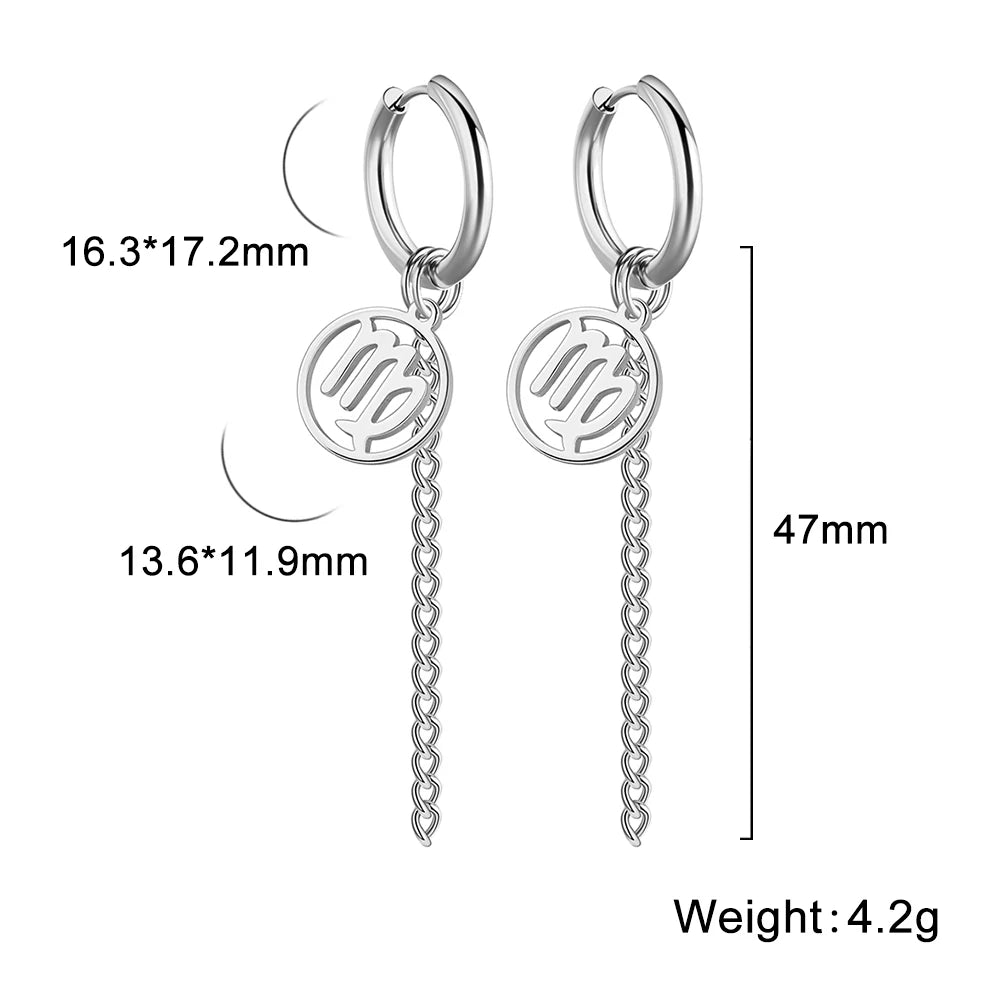 Amaxer Sternbild-Pin-Ohrringe, 12-Sternzeichen-Edelstahl, eleganter Quasten-Tropfenohrring, Widder, Stier, Jungfrau, Fische, für Frauen, Geschenk