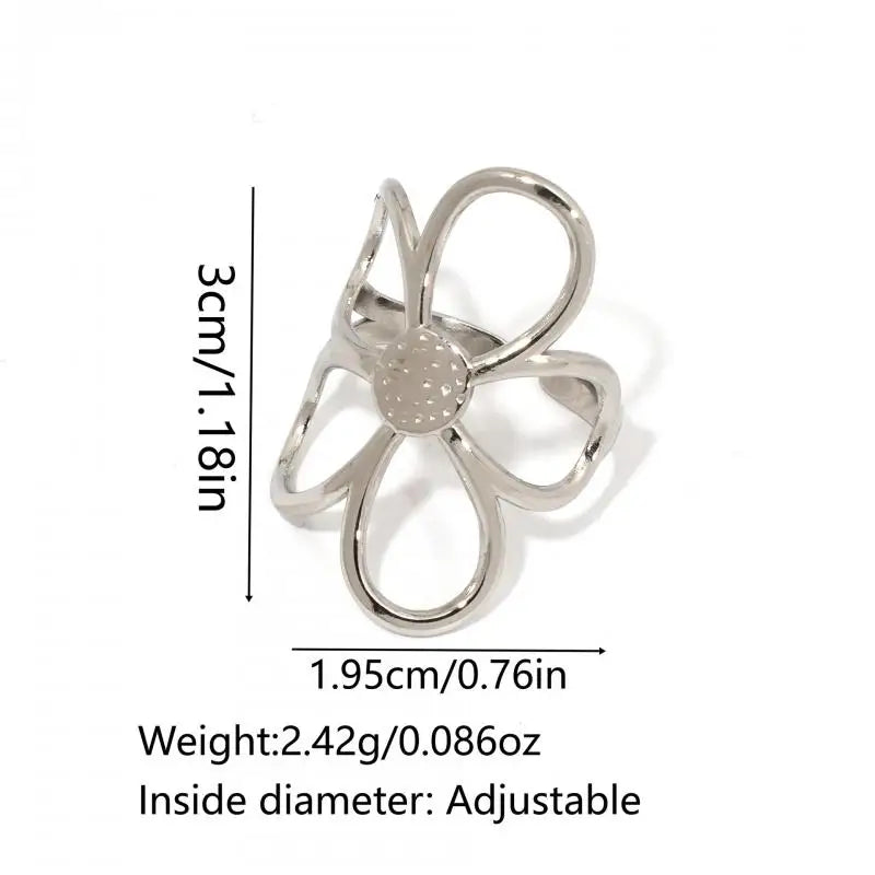 Hohle Gänseblümchen-Blumenringe aus Edelstahl für Damen, schlicht, goldfarben, silberfarben, offener Ring, antiallergisch, rostfrei, stilvoller Schmuck