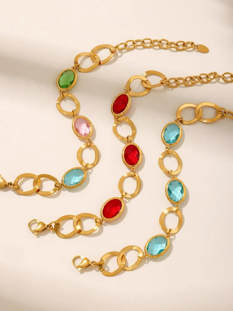 Kettenarmband aus 316L-Edelstahl mit glänzendem, facettiertem tschechischem Kristallglas für Damen. Hochwertige Luxus-Edelstein-Damenarmbänder
