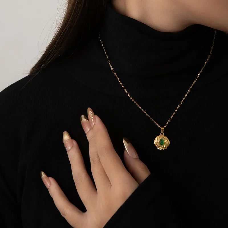 Uorich Vintage Mode Edelstahl vergoldet 18k eingelegte farbige Opal Halskette Ohrringe für Frauen Schmuck Set Party Geschenk