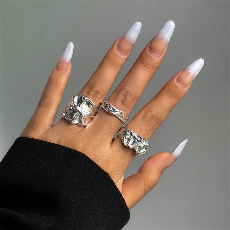 Punk Goldene Flüssigkeit Ringe Set Für Frauen Mode Unregelmäßige Welle Metall Knuckle Ringe Ästhetischen Egirl Gothic Schmuck Geburtstag Geschenke