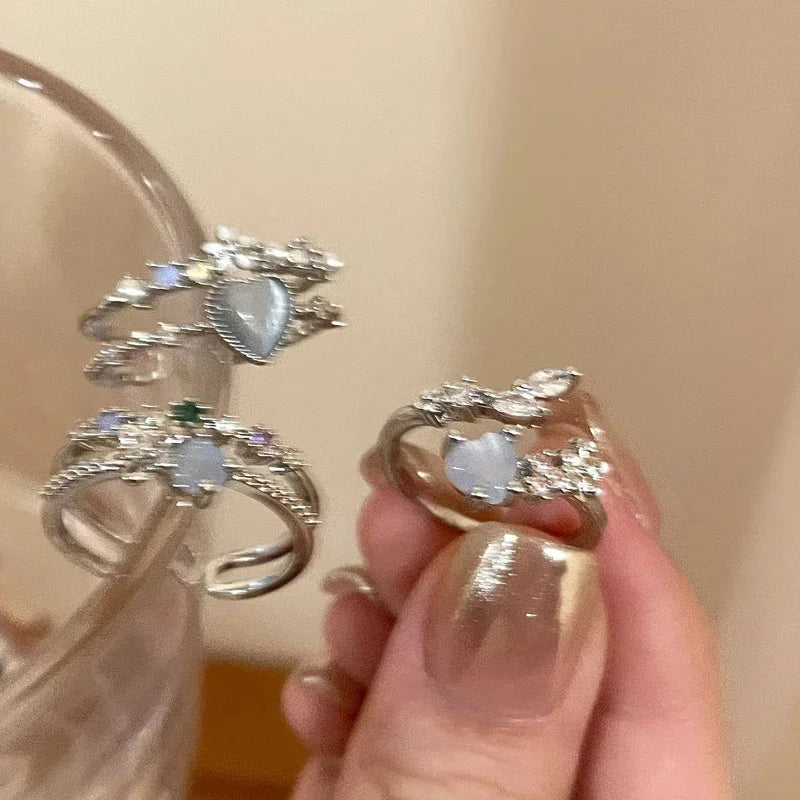 2024 mode Schmuck Kristall Ringe Herz Einstellbare Ring Unregelmäßige Geometrie Punk Vintage Ringe Set für Frauen Mädchen Heiße Verkäufe