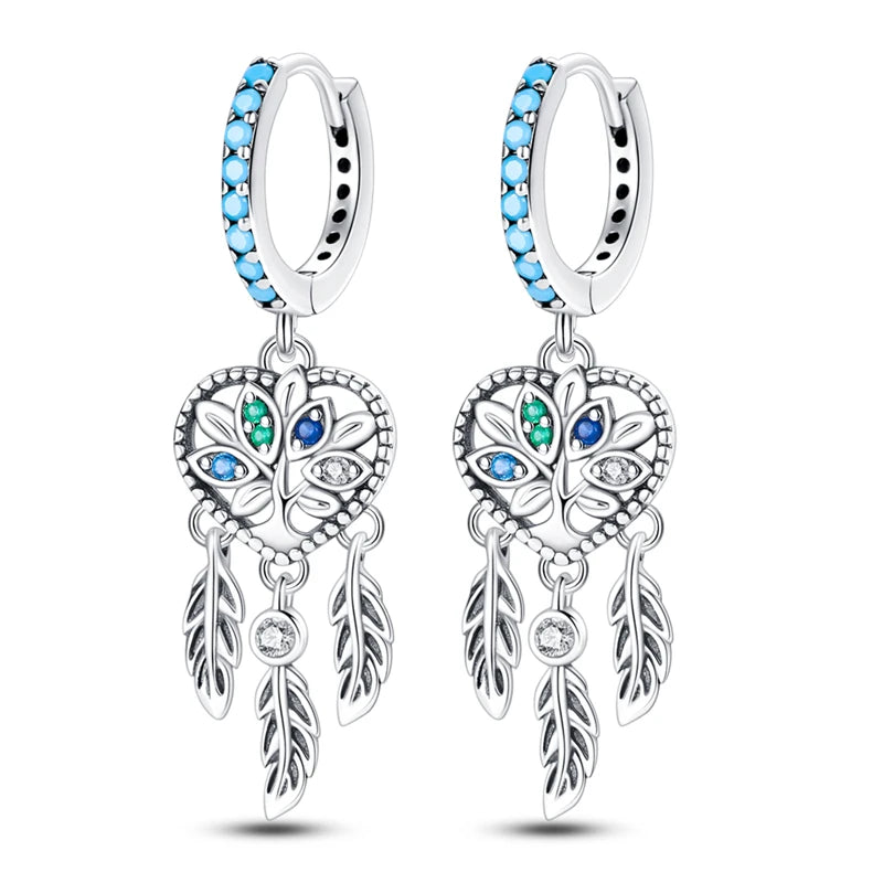 Heißer Verkauf Mode 925 Silber Farbe Ohrringe Blau Zirkon Sterne Mond Unregelmäßigkeit Ohrringe Für Frau Feine Geburtstag Schmuck Geschenke