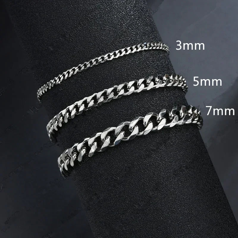 3/5/7mm Männer Armbänder Edelstahl Kette Armbänder Chunky Kubanischen Silber Farbe Link Kette Klassische Punk schwere Männliche Schmuck Geschenke