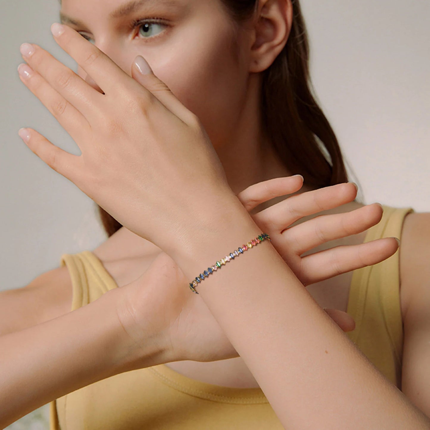 Bunte Tennis armband Frauen, Zirkonia Kette, Edelstahl cz Link, Freundin Mutter Geschenk