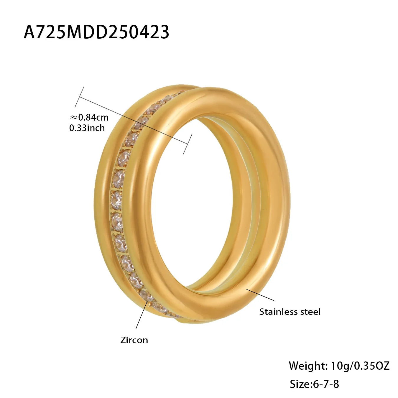 Liora 3-in-1-Ringe mit kubischem Zirkon für Damen, dünn, 18 Karat vergoldet, Edelstahl, Eheringe, Ringe für Frauen, Zeigefinger-Schmuck