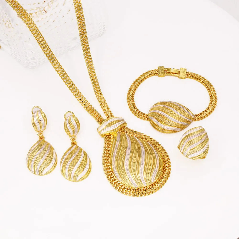GZJPEI Zweifarbiges Schmuckset, vergoldet, großer Anhänger, Halskette, Armband, Wassertropfen-Ohrring, Ring für Frauen, Hochzeitsgeschenke, 2025, neu