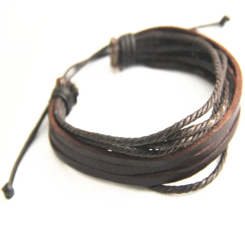 Heißer Verkauf 100% Hand-Woven Mode Schmuck Wrap Multilayer Leder Geflochtenen Seil Armband Männer Armbänder & Armreifen Für Frauen