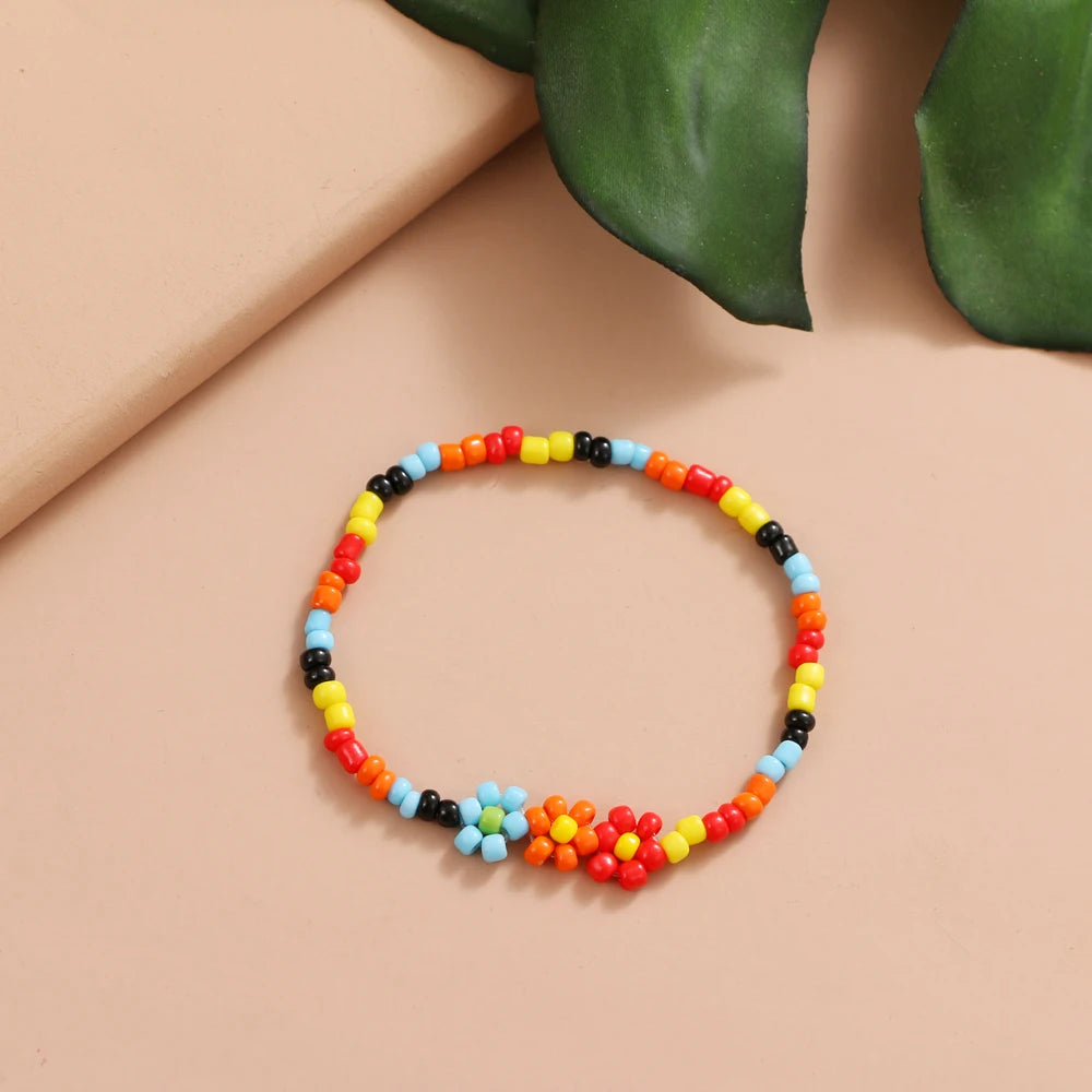 FNIO Neues Perlen-Fußkettchen, Samenperlen, verstellbar, buntes Blumen-Knöchelarmband am Bein, trendiger Schmuck für Frauen
