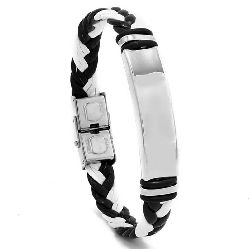 Edelstahlarmband, schlichtes, lässiges, gewebtes Lederarmband, Titan-Stahl, Lederarmband, Armband für Herren, Edelstahl