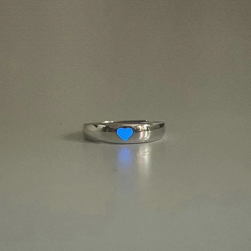 Leuchtender blauer rosa heller Herzring für Damen und Herren, Paar, fluoreszierend, im Dunkeln leuchtend, verstellbare Fingerringe, Modeschmuck, Geschenke