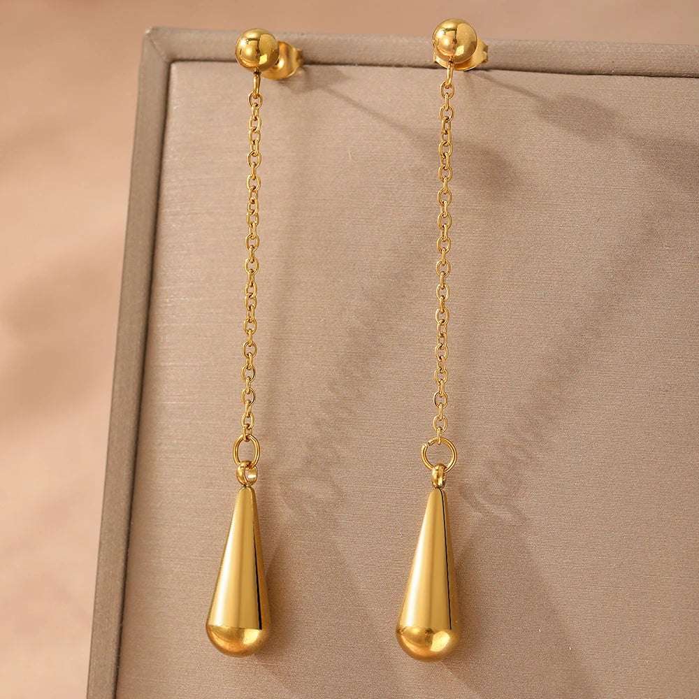 Edelstahl-Ohrringe, Tropfenmodelle, Kette, Anhänger, Ohrringe, Damen, exquisites Temperament, einfacher Schmuck, Bankett, elegant, passend