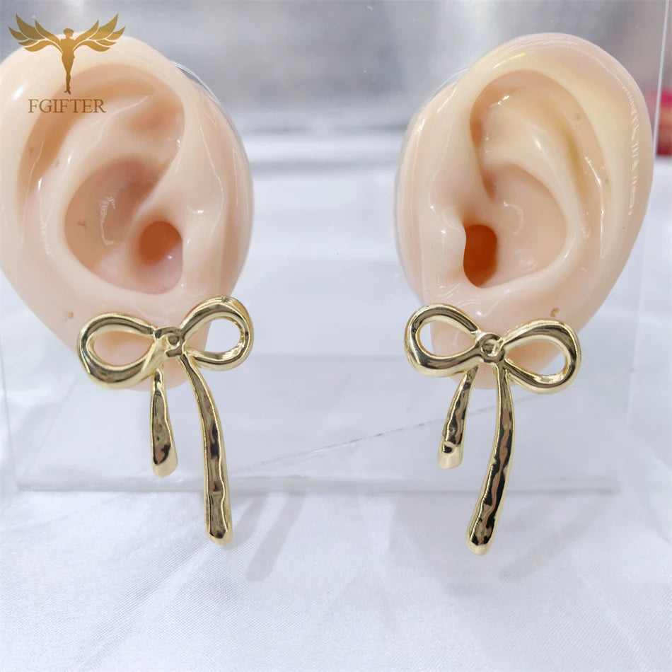 Übertreibung große große Schleife Ohrringe für Frauen Edelstahl Schmuck vergoldet Ohr Piercing Ohrstecker Zubehör Boucles Brinco
