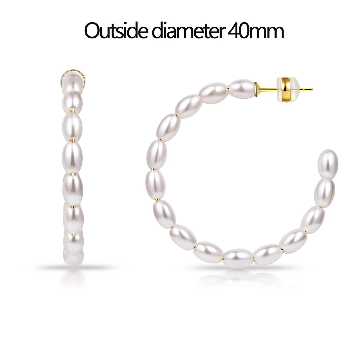 Shevalues 4 mm dicke ovale Perlen-Creolen für Damen, 925er Sterlingsilber, Nadelohrring, Schmuck, Damen-Vintage-Ohrringe als Geschenk