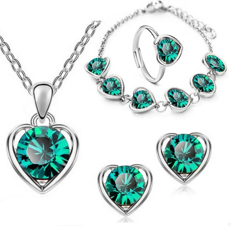 Blauer Kristall Ring Halskette Ohrringe Set Hochzeit Schmuck Sets für Bräute Anhänger Ohrringe für Mädchen Frauen Afrikanische Schmuck Sets