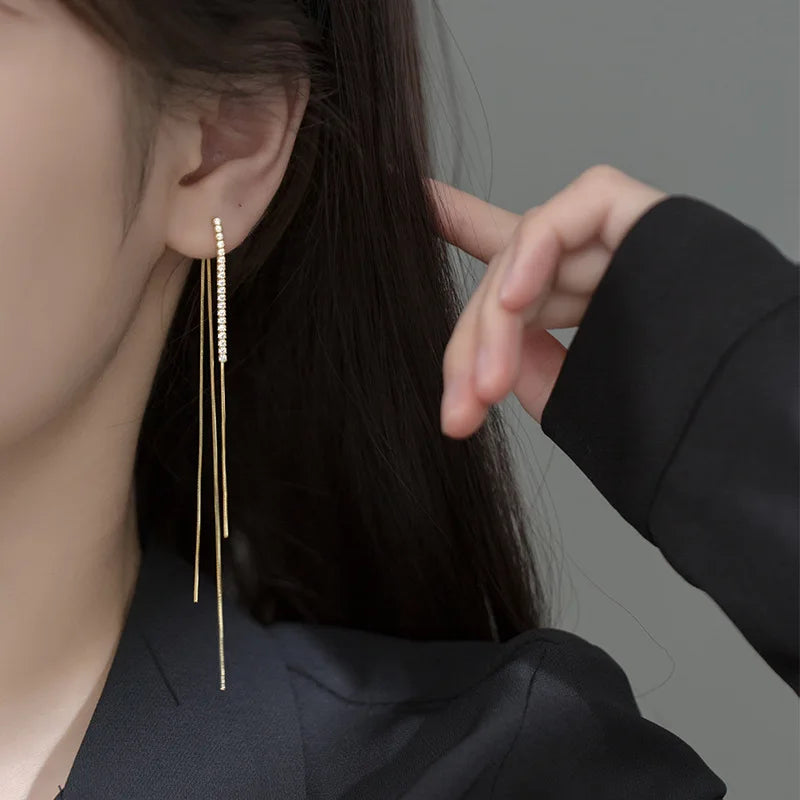 316L Edelstahl Lange Quaste Ohrringe Für Frauen Elegante Einfache Gold Farbe Tropfen Ohrring Stilvolle Schmuck Persönlichkeit Geschenk