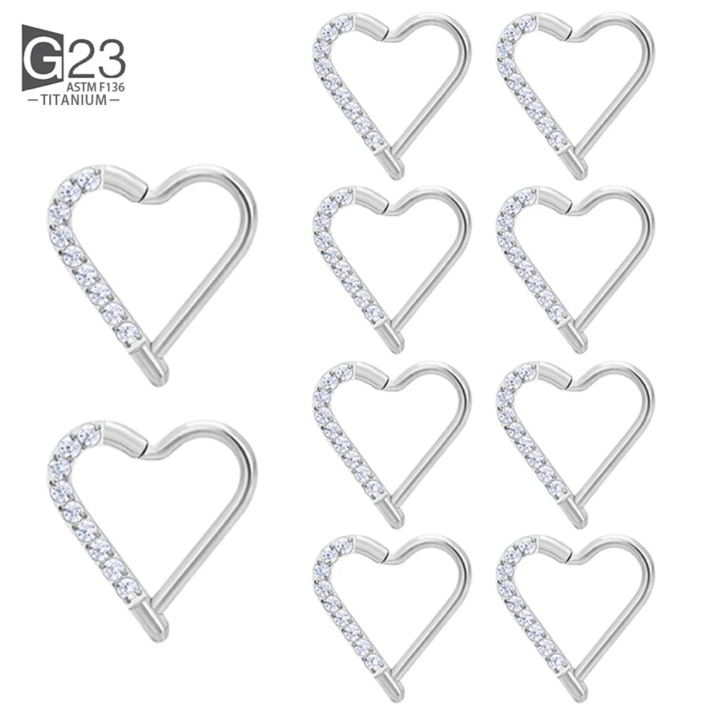 10 Stück ASTM F136 Titan Daith Herz Ohrring Hoop Knorpel Tragus Helix Ringe Scharniersegment Hoop mit klarem CZ